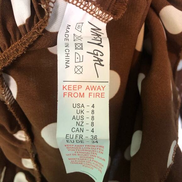 Nasty Gal You Dot This Brown & White Polka Dot Mini Dress Ruffle Detail: Size 4 - Picture 3 of 8